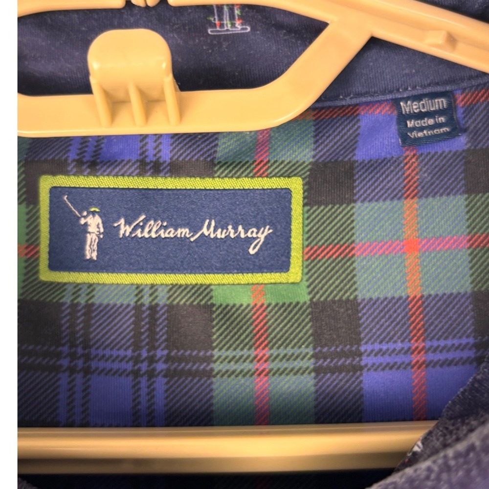 William Murray Golf Polo Mens Medium Blue Holiday Landmark Print Christmas Shirt - Picture 3 of 6